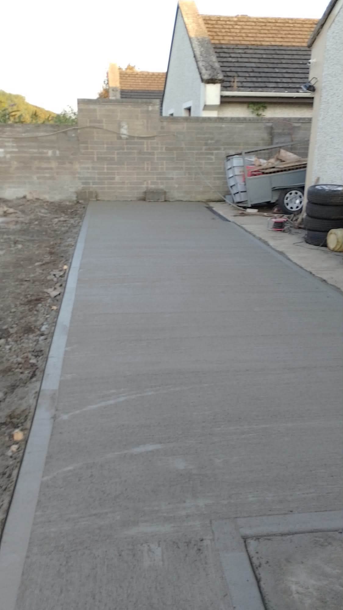 Freshly laid concrete driveway